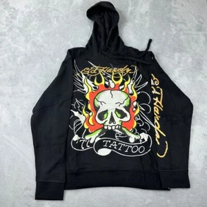 Ed Hardy Nuevo con Etiquetas Para hombres Talla Pequeña Calavera Llameante Gráfico Tatuaje Polar Pullover Sudadera con Capucha - Imagen 1 de 12