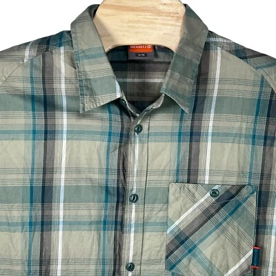 Merrell Men XL Cotton Green Plaid Button Up Long Sleeve Shirt - Image 1 of 4