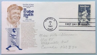 Scott 2046 FDC Babe Ruth George Herman Baseball Yankees Braves Aristocrat ADDRES - Image 1 of 3