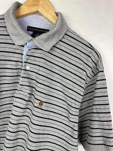 TOMMY HILFIGER POLO SHIRT Size Large Men's Slim Fit Grey Striped Great Condition - Picture 1 of 5