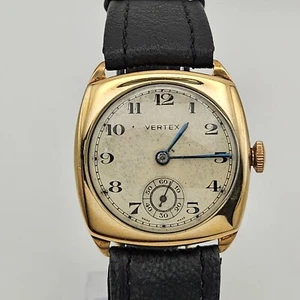 A Vintage Gents 1940s 9ct Gold Vertex Cushion Shape Wrist Watch - Picture 1 of 9