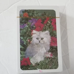 White Persian Cat Kitten Grass & Flowers Playing Cards Vintage Trump Deck Sealed - Picture 1 of 6