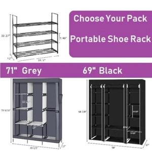 Portable Fabric Wardrobe Rack Canvas Closet Clothes Hanging Rail Shelf Storage - Picture 1 of 60