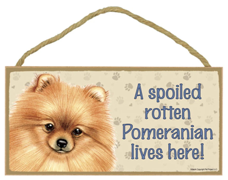 A Spoiled Rotten Pomeranian lives here!  Dog Sign 5"x10" USA NEW Wood Plaque 123 - Image 1 of 1