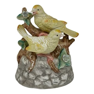 Vintage Porcelain Bisque 2 Yellow Birds on Branch Music Box Top Only 6” Tall - Picture 1 of 9