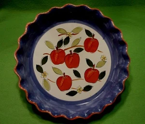 Mesa Int. Pottery HUNGARY pie or quiche plate w/ colorful hand painted APPLES. - Picture 1 of 9
