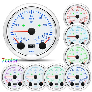 85mm White GPS Speedometer 120MPH with Fuel Level Voltmeter for Boat Car Truck - Picture 1 of 14