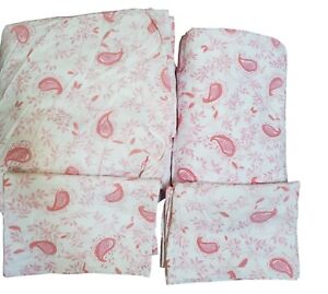 Pottery Barn Kids Queen Sheet Set Pink Paisley Floral Flat Fitted 2 Pillowcases