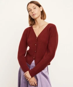 Cárdigan Suéter VINCE Acanalado Cuello Abierto Cachemira en Rojo Grosella Talla Grande L - Imagen 1 de 3
