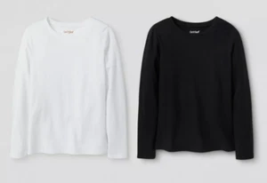 NEW~ CAT & JACK Girls' 2pk Solid Long Sleeve T-Shirt White/Black LARGE 10/12 - Picture 1 of 7