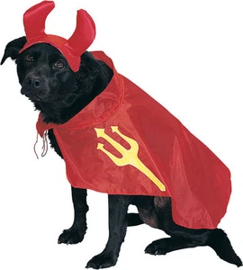 DISFRAZ DE DIABLO DISFRAZ DE PERRO CACHORRO MASCOTA Capa de diablo con píxeles tridente y cuernos medianos 14 16 pulgadas - Imagen 1 de 2