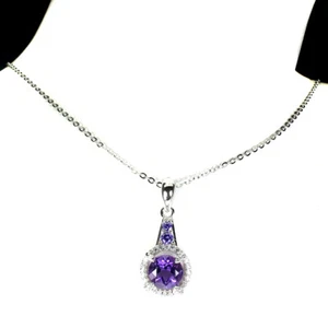 925 Sterling Silver Necklace Round Amethyst 7mm Natural Gemstone Jewelry 1 - Picture 1 of 10