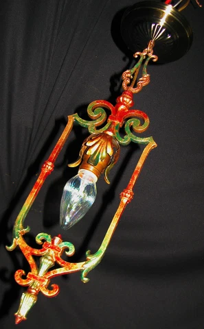 VINTAGE DECO CHANDELIER CAST METAL PENDANT CEILING LIGHT FIXTURE 1920's Cover