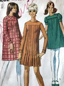 Simplicity 7252 Pattern Mini Empire Pleated Dress 12 VTG 60s Bust 32" Cut Comp - Picture 1 of 7