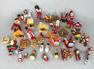 Over 40 Pcs. Lot Vintage Handmade Wooden Miniature Christmas Ornaments - Picture 1 of 12