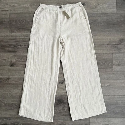 Pantalones J.CREW Lino Stratus Medianos Natural Beige Pierna Ancha Tiro Alto Relajado Boho Foto 1 de 4