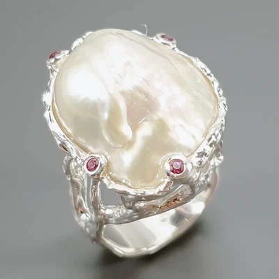 Unique Natural Baroque Pearl Ring 925 Sterling Silver Size 7.5 /R424505 - Image 1 of 4