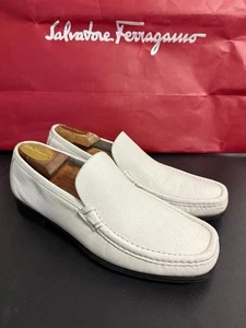 Salvatore Ferragamo Men's shoes gancini penny loafers white leather 9 D $1070 - Picture 1 of 15