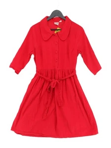 Joanie Women's Midi Dress UK 14 Red 100% Cotton Long Sleeve Midi Collared A-Line - Picture 1 of 6