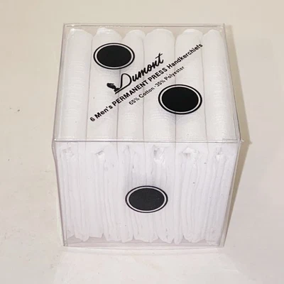 Vintage Dumont 6 White Mens Handkerchiefs in Novelty Dice Box Packaging - Image 1 of 4