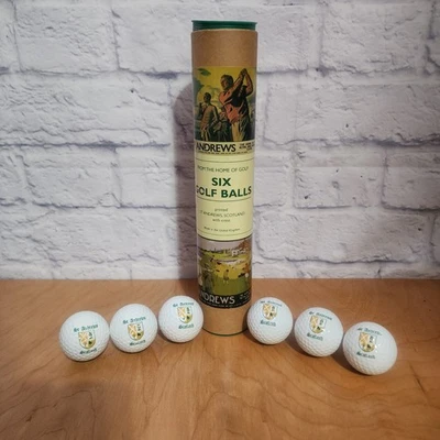 6 pelotas de golf vintage con logotipo de St. Andrews Escocia nuevas en el tubo Foto 1 de 4