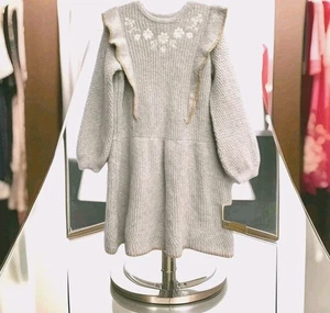 NWT Cynthia Rowley Gray Sweater Dress Girls 5T Embroidered Knit Holiday Winter  - Picture 1 of 9