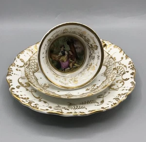 Antikes Gedeck j.P. Lupenmalerei Tee Tasse Teller Porzellan Geschirr Alt Gold - Bild 1 von 18