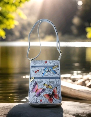 NWOT - Anuschka Hand Painted Travel Leather Crossbody RFID Butterfly Floral Bag - Image 1 of 4