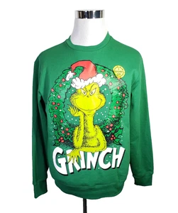 The Grinch Dr Seuss Long Sleeve Sweatshirt Lights Up Unisex Green Size S - Picture 1 of 13