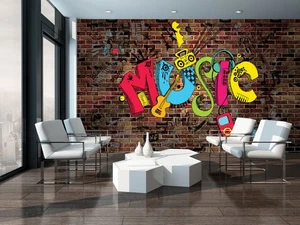 Music Graffiti photo wallpaper 312x219 cm kids bedroom wall mural non-woven - Picture 1 of 10