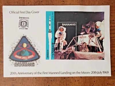 BAHAMAS #678 ALUNIZAJE PRIMER DÍA CUBIERTA CON CACHÉ, SIN DIRECCIÓN Foto 1 de 2