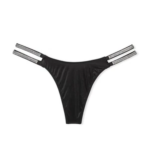 NWT Victoria’s Secret VERY SEXY Double Shine Strap Thong Panty Black S - Picture 1 of 2