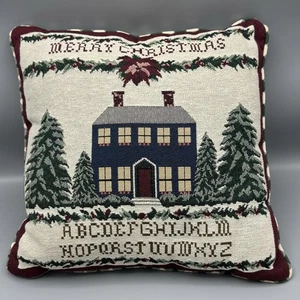 Fashion Tapestry Merry Christmas Pillow ABC’s Country Manor Gingham 16 x 16 in - Picture 1 of 7