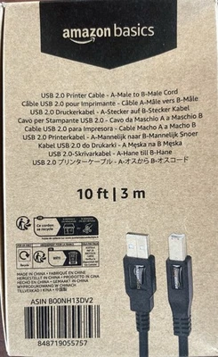 AMAZON BASICS USB-A TO USB-B 2.0 CABLE, 480 MBPS, PRINTER/HARD DRIVE, 10-FT - Image 1 of 4