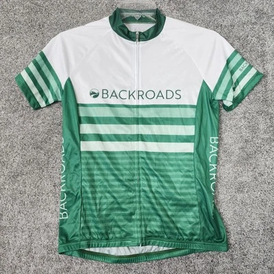 LOUIS GARNEAU Womens Medium Backroads Cycling Jersey Green & White striped adult - Image 1 of 4