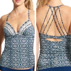 Athleta Aqualuxe Blue Printed Strappy Back Molded Tankini Swim Top Size XS - Picture 1 of 6