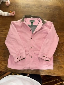 LL Bean Girls Canvas Jacket Pink And Brown Corduroy Collar Size Large 14/16 Kids - Picture 1 of 15