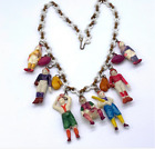 Vintage hand painted celluloid baseball players necklace - Occupied Japan