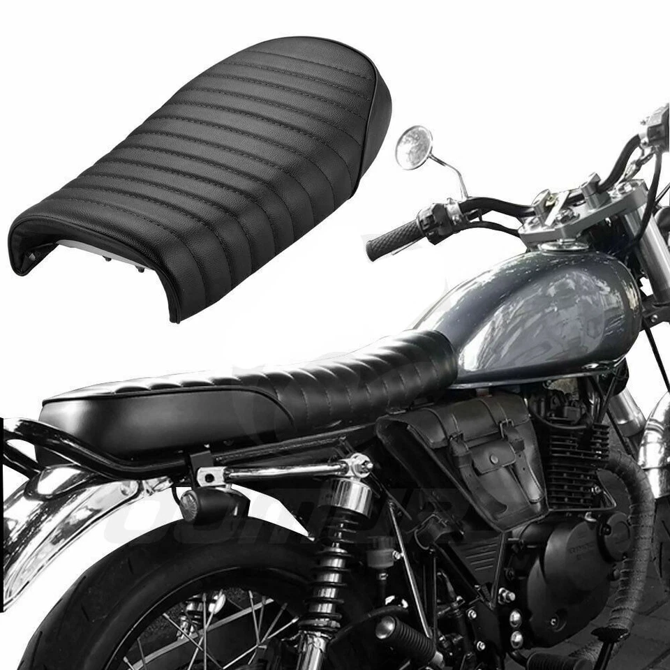 Universal Leather Motorcycle Cafe Racer Seat Flat Saddle For Honda Suzuki Yamaha - Image 1 of 4