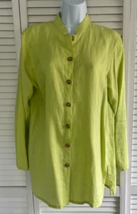 Harve Bernard Button Down Linen Tunic, Pleated Back Light Green, Size 12 (8-10) - Picture 1 of 3