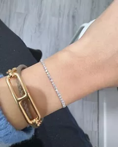 3MM Round Cut Lab Created Diamond 14k White Gold Plated 925 Tennis Bracelet 7.5" - Picture 1 of 2