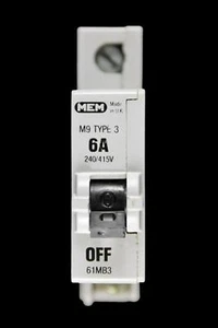 MEM 6 AMP TYPE 3 M9 MCB CIRCUIT BREAKER 61MB3 GREY - Picture 1 of 7