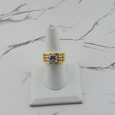 Anillo Charter Club Chapado en Oro 3 Filas Redondo Solitario Circonita cúbica Moda Banda Talla 8 Foto 1 de 4