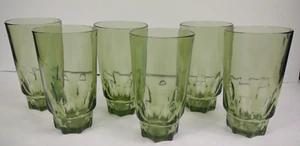 Vintage Hazel Atlas Reflection Thumbprint Avocado Green Glass Tumbler Set 6 MCM - Picture 1 of 12