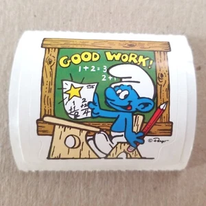 Brainy Schlumpf Aufkleber Peyo Vintage 80er von 1983 Stickerrolle Schule Lehrer  - Bild 1 von 3