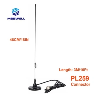 VHF UHF Dual Band 2m 70cm Antenna Ham Radio Magnet Base 10ft cable PL259 Male - Image 1 of 4