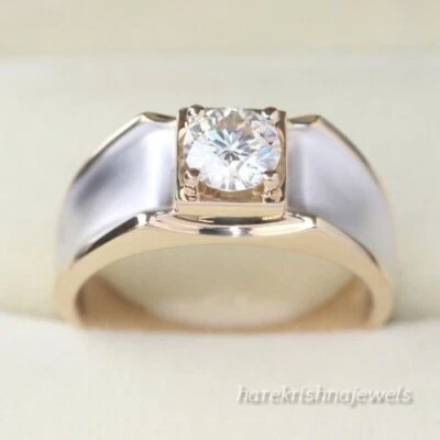14K Rose Gold Over 2.10CT Round Cut VVS1 Diamond Lab-Created Men's Wedding Ring - Image 1 of 4