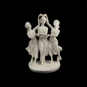 Vintage White Alabaster Sculpture Charites Graces Ancient Greek Mythology Goddes - Picture 1 of 10