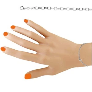 Cadena de eslabones de pulsera con dije de plata de ley de 8" pulgadas 4,0 mm de ancho RHO - Imagen 1 de 6