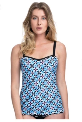 PERFIL BY GOTTEX PINWHEEL AZUL DCUP MUJER FRUNCIDO CON AROS TANKIN BAÑADOR:38D Foto 1 de 4